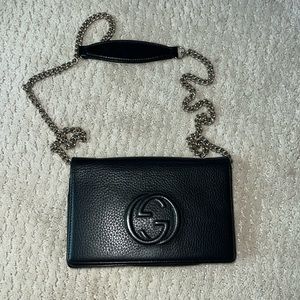 Gucci black leather crossbody purse